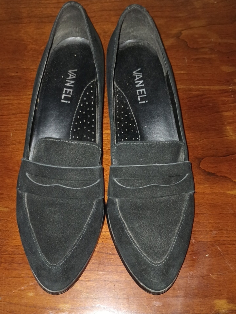 Vaneli Black Suede Pointed-Toe Loafers